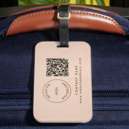 Företag Logotyp Namn QR-kod Cream Faux Leather Bagagebricka