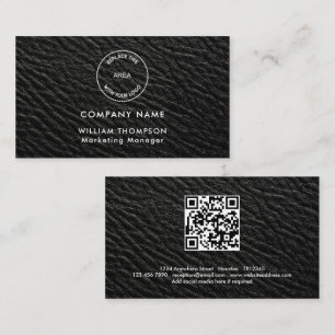 Företag Namn Logotyp QR Code Black Faux Läder Visitkort