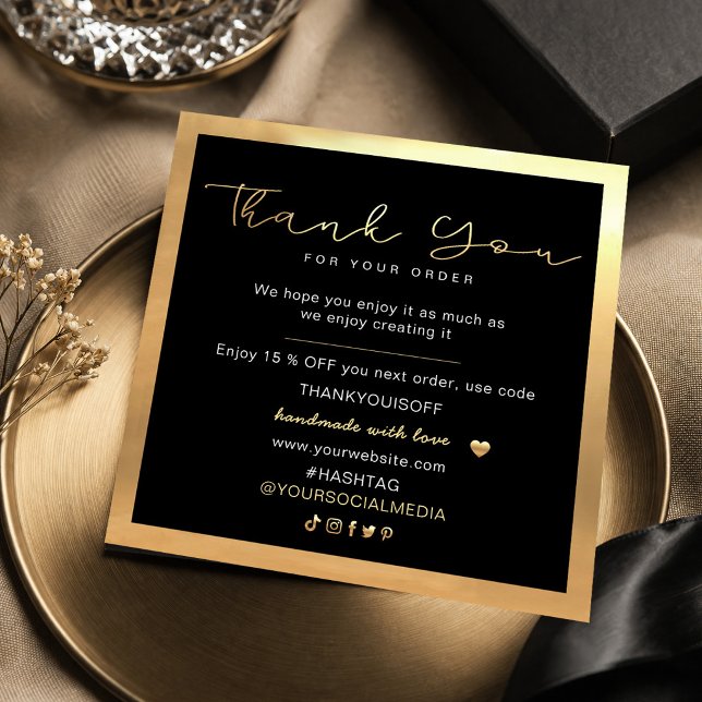 Företag Tack Elegant Svart och Guld  (#ThankYouCard #BusinessThankYouCard #SmallBusinessBranding #PackagingInsert #CustomerAppreciation )