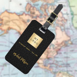 Företaget Black Läder guld logotyp namn Bagagebricka<br><div class="desc">Svart faux-läder skrivs ut som bakgrund. Anpassa och lägg till logotyp,  namn och kontaktuppgifter för ditt företag.</div>