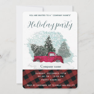 Företaget Watercolor red lastbil plaid julfest Inbjudningar