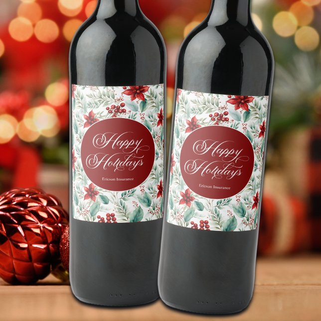 Företagets julfestgrönska Poinsettia  Vinflaska Etikett (Skapare uppladdad)