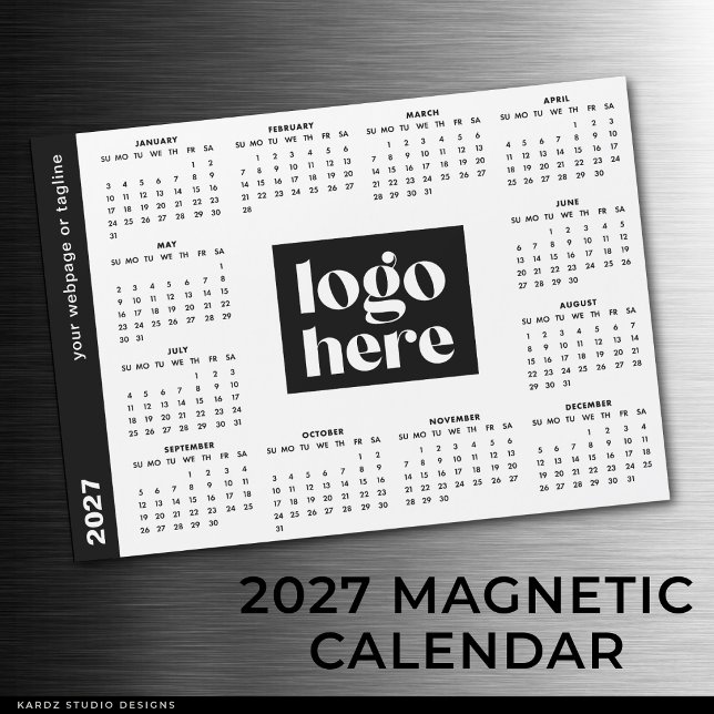 Företagets logotyp Heldagsmagnetkalender 2027 (Customize calendar with your own logo, custom text, or website.)