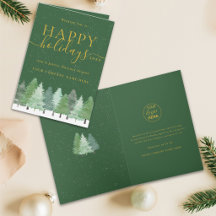 Företagets logotyp jul skog snö grön guld