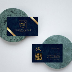 Företagets Logotyp Luxury Navy Blue Leather Visitkort