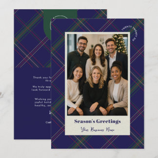 Företagets logotyp Navy Plaid Jul Företagets Foto Julkort