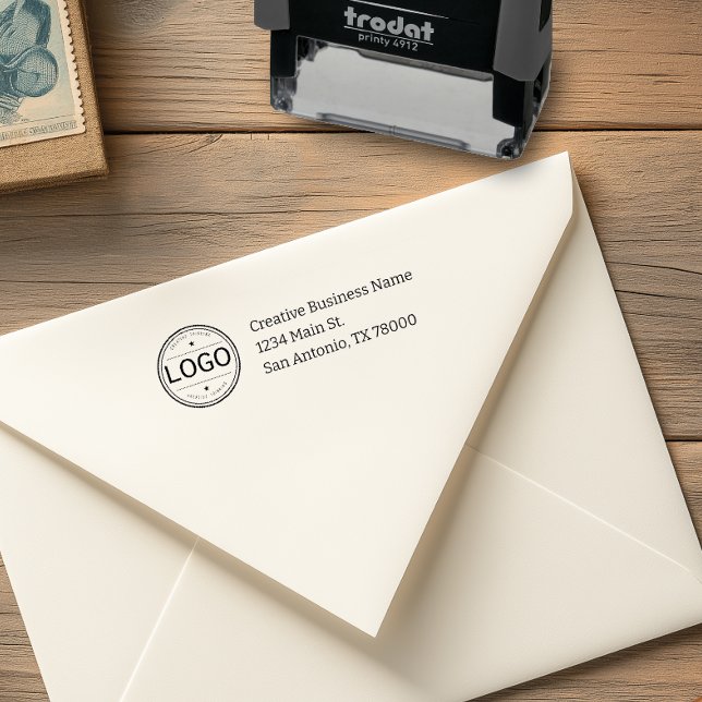 Företagets logotyp Returadress Självfärgande Stämpel (Custom Business Return Address Stamp with Logo)