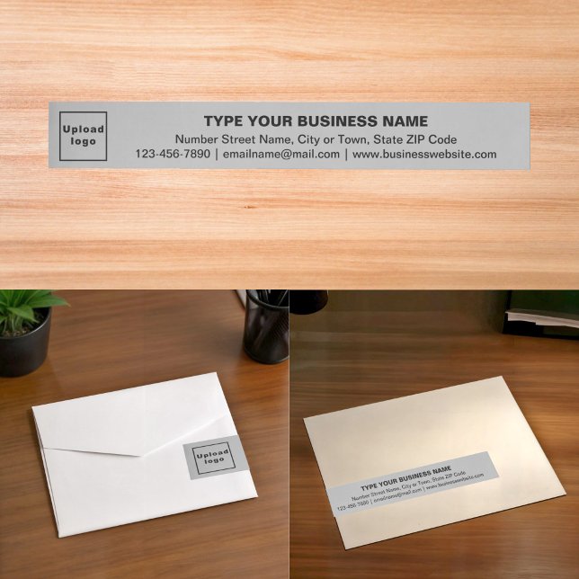 Företagets varumärke på grått omslutande adresseti etikettband (Gray wrap around address label with your business brand)