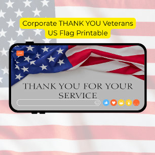 Företags Gratulation Veteraner USA Flagga Utskrivb Tack Kort