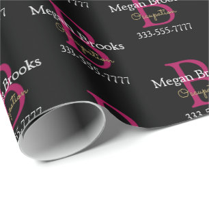 Företagspromo, namn, monogram & titel på svart presentpapper
