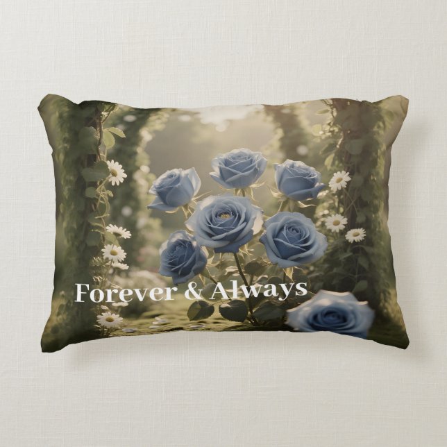 Forever & Alltid - Romantic Blue Ro Blommigt Gift Prydnadskudde (Framsidan)