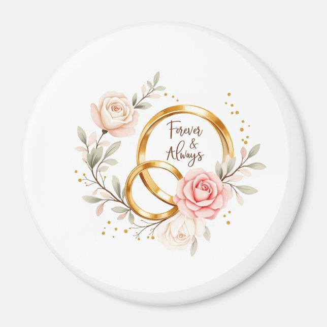 Forever & Alltid - Romantic Bröllop Ringar Art Magnet (Framsidan)