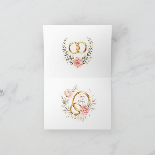 Forever & Alltid - Romantic Bröllop Ringar Art Tack Kort (Inuti)