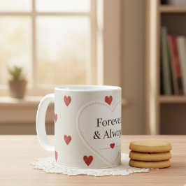 Forever & Always" Minimalist Red Heart Pattern - C Kaffemugg