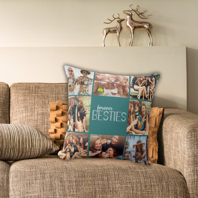 Forever Besties Foto Grid Turkos Deco Kudde (Skapare uppladdad)