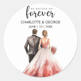 Forever Bröllop Bride Groom Back Watercolor Runt Klistermärke