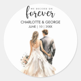 Forever Bröllop Bride Groom Back Watercolor Runt Klistermärke