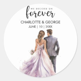 Forever Bröllop Bride Groom Back Watercolor Runt Klistermärke
