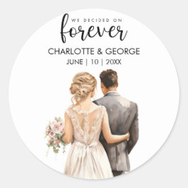 Forever Bröllop Bride Groom Back Watercolor Runt Klistermärke