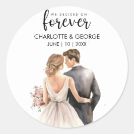 Forever Bröllop Bride Groom Back Watercolor Runt Klistermärke