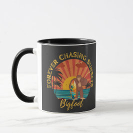 Forever Chasing Sunset Bigfoot Surfing Black Mugg