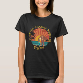 Forever Chasing Sunset Bigfoot Surfing Black T Shirt