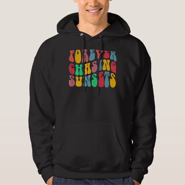 Forever Chasing Sunset Retro Aesthetic Hoodie (Framsida)