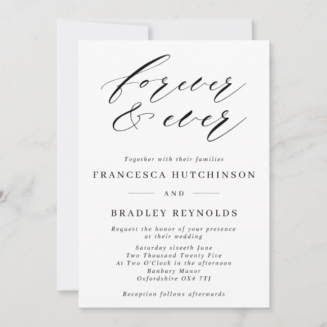 Forever Elegant Calligraphy Monochrome Bröllop Inv Inbjudningar (Framsida)