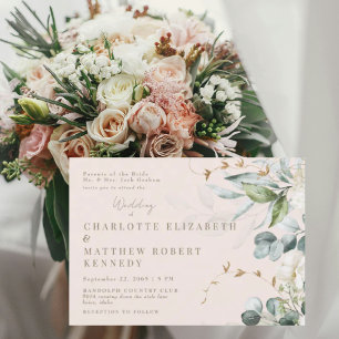 Forever Faithful Blushing Bride White Blommigt Inbjudningar