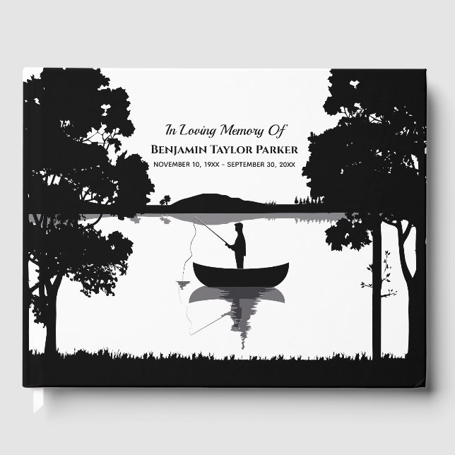 Forever Fishing Memorial Funeral Black and White Gästböcker (Framsida)