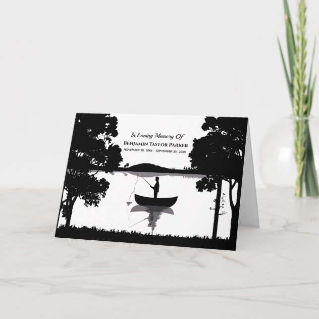 Forever Fishing Memorial Funeral Black and White Tack Kort (Framsida)