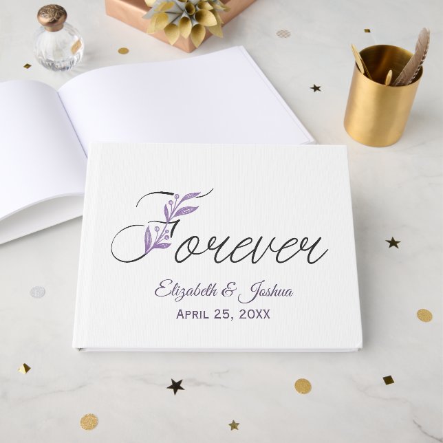 FOREVER Floral Text For Wedding Gästböcker (Framsida Öppen)