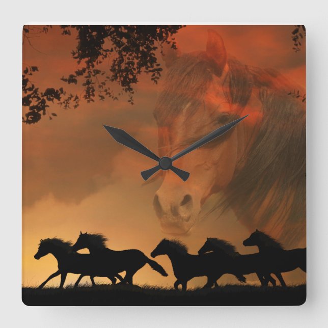 Forever Free Horse Clock Fyrkantig Klocka (Framsida)