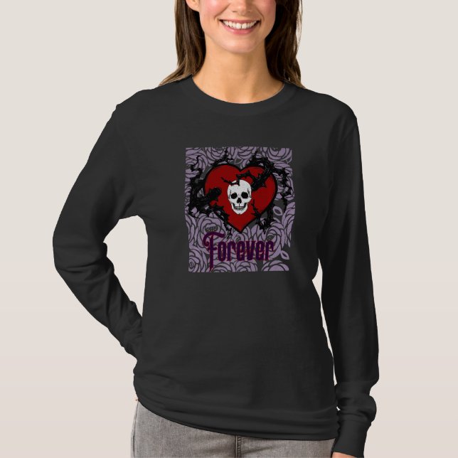 Forever Gothic Heart With Roses For Goths T Shirt (Framsida)
