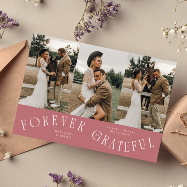Forever Grateful Rosa Bröllops Multi Foto  Tack Kort (Skapare uppladdad)