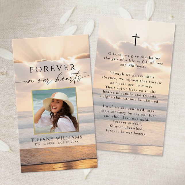 Forever Hearts Beach Sunset Photo Cross Prayer Visitkort (Skapare uppladdad)