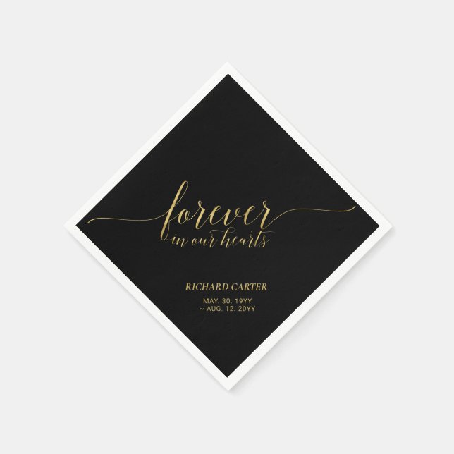 Forever Hearts | Elegant Guld Script Memorial Napk Pappersservett (Hörn)