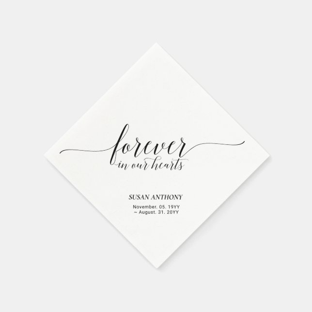 Forever Hearts | Elegant minnes- och begravningssk Pappersservett (Hörn)