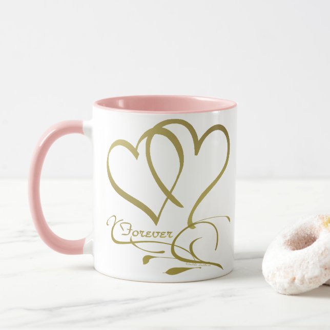Forever Hearts Guld på Vitt Mugg (Med munk)