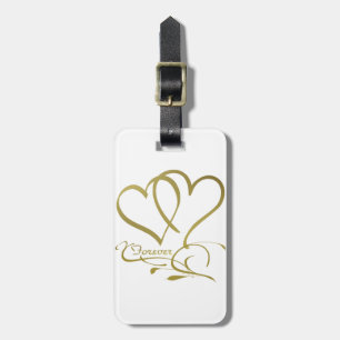 Forever Hearts Guld på White Bagagebricka