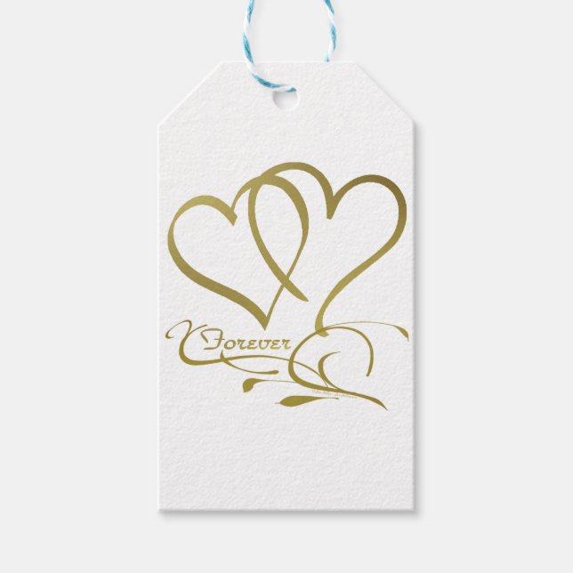 Forever Hearts Guld på White Presentetikett (Framsidan)