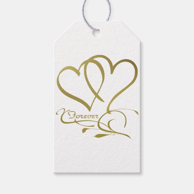 Forever Hearts Guld på White Presentetikett (Framsidan)