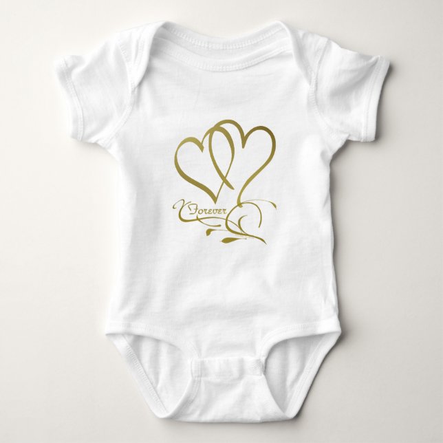 Forever Hearts Guld på White T Shirt (Framsida)