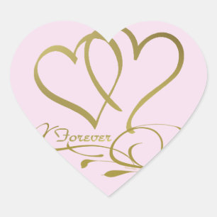 Forever Hearts Guld, redigerbar bakgrund färg Hjärtformat Klistermärke