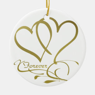 Forever Hearts Guld, redigerbar bakgrund färg Julgransprydnad Keramik