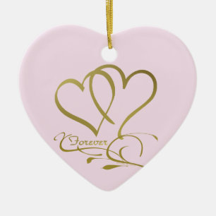 Forever Hearts Guld, redigerbar bakgrund färg Julgransprydnad Keramik