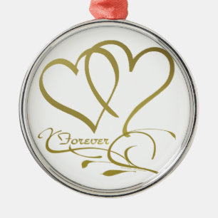 Forever Hearts Guld, redigerbar bakgrund färg Julgransprydnad Metall