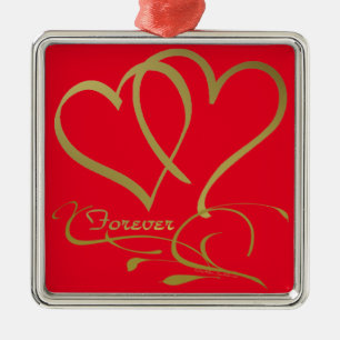 Forever Hearts Guld, redigerbar bakgrund färg Julgransprydnad Metall