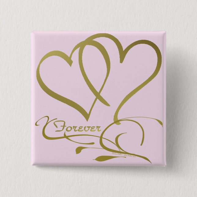Forever Hearts Guld, redigerbar bakgrund färg Knapp (Framsida)
