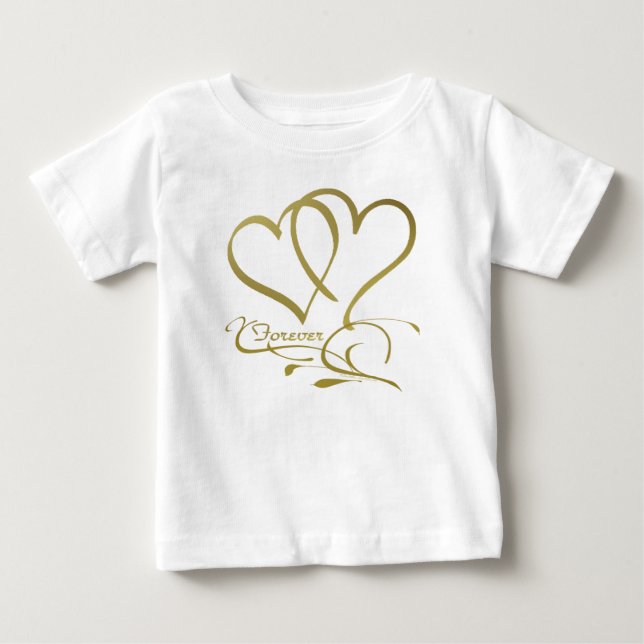 Forever Hearts Guld, redigerbar bakgrund färg T-shirt (Framsida)